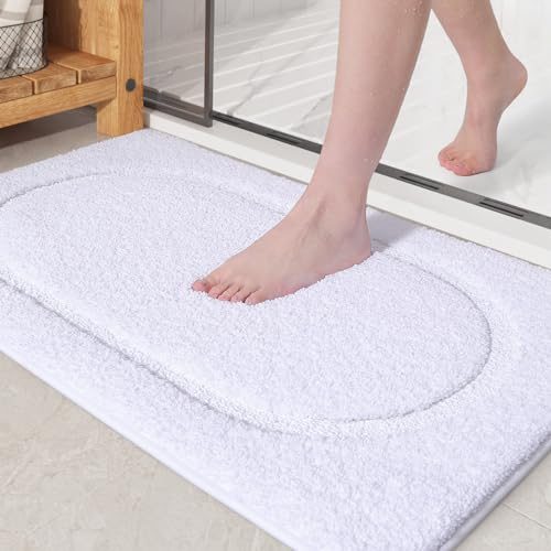 Color G Badematte rutschfest, Weiche Badezimmerteppich Maschinenwaschbar Badvorleger mit Wasserabsorbierenden, Mikrofaser Badteppich rutschfest Waschbar für Badezimmer - 40 x 60 cm, Weiß