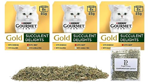 Papa Lima Wet Cat Food Bundle | Succulent Delights with Chicken, Salmon, Beef and Ocean Fish | 24 x 85g Tins + Pure Canadian Catnip | Pack of 3 for Happy, Healthy Cats