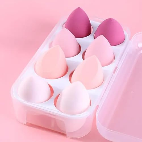 REFRESHKO 4/8 Pack Beauty Blender Foundation Sponges Set 4/8 Color, Latex Free with 1 Sponge Holder Case for Liquid Foundation Powder Sunscreen and Cream (8 PACK, PINK)