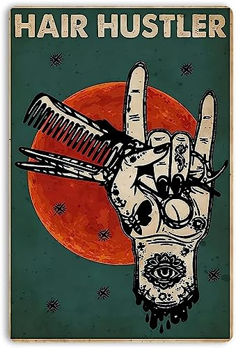 GQWJKSZ Friseur-Hair-Hustler-Poster, Intage-Frauenschneider, Wandkunst, Hängeposter, Gemälde, Metall-Blechschild, Fotografie-Dekoration, Haarschnitt für Salon, Friseursalon, 20,3 x 30,5 cm