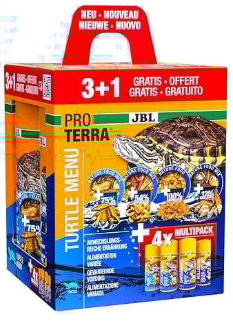 JBL Proterra Turtle MENU 250ml 3+1 Futtersortiment aus 4 Sorten für alle Wasser- und Sumpfschildkröten 1000 ml MENU