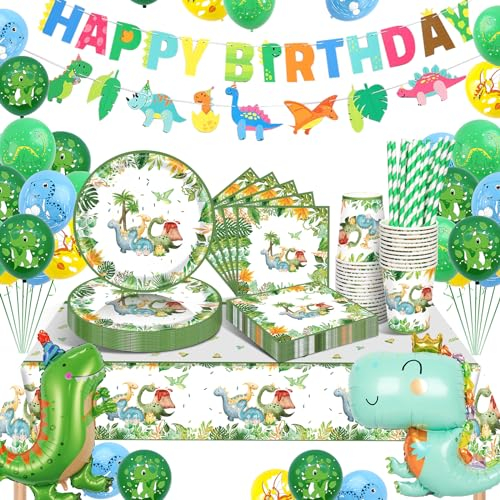 yosiio Dinosaurio Vajilla para Fiestas, Juego de Vajilla Fiesta, Dinosaurio Vajilla Cumpleaños Decoracion, Para Cumpleaños Dinosaurio Decoracion Baby Shower 16 Invitados