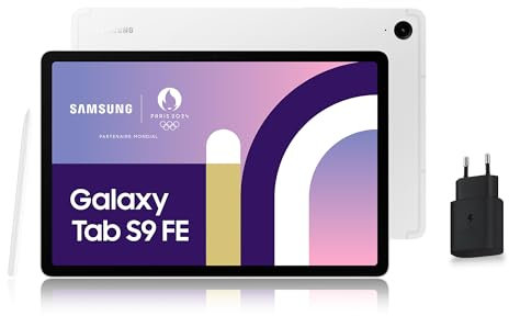 Samsung Galaxy Tab S9 FE Tablette, 10.9'' Wifi 256Go, Chargeur Secteur Rapide 25W Inclus [Exclusivité Amazon], S Pen Inclus, Batterie Longue Durée, Certification IP 68, Argent, Version FR