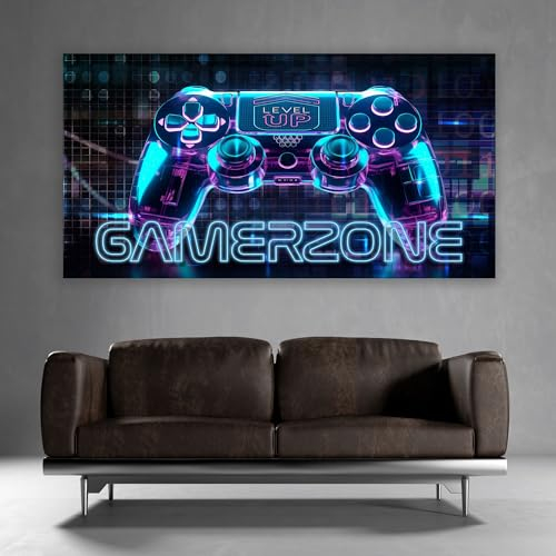 timalo® Gamer Poster gaming zone Wanddeko gamer Bild für die Wand Wandbild Jugendzimmer coole Poster gaming zimmer Bilder für Teenager | Gamerzone Controller Neon | gamer-fba-5-B100xH61cm