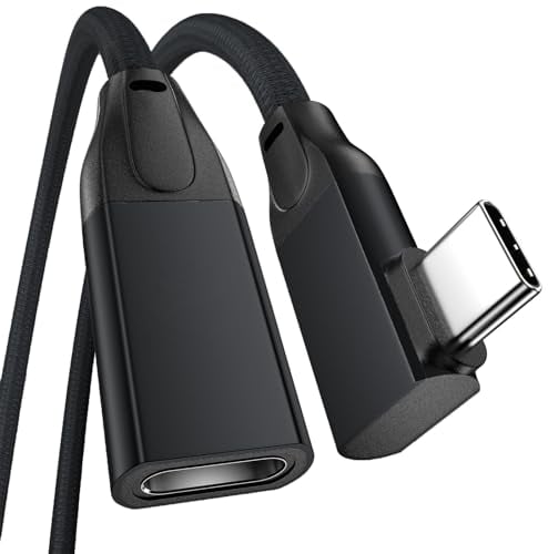Cable de extensión USB C 240W 1M, Cable USB C 3.2 20 Gbps Macho a Hembra en ángulo Recto, PD 3.1 de carga rápida 4K de vídeo, Extensor Tipo C para PSVR2/USBC Hub/MacBook/iPhone16 15/Galaxy S25 S24