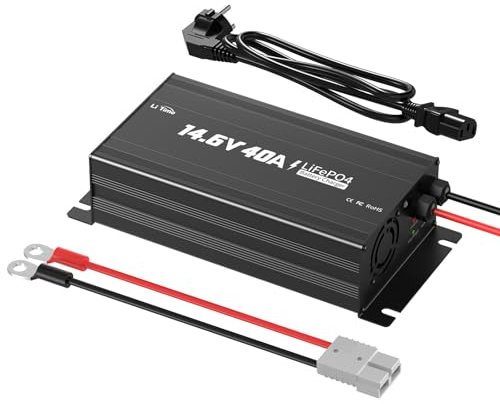 LiTime 14.6V 40A Batterieladegerät montierbar für 12V LiFePO4 Lithium Batterie mit LED Anzeige und EIN/Aus Schalter, Anderson Stecker, AC-DC Smart Ladegerät für 12.8V LiFePO4 Lithium Batterien
