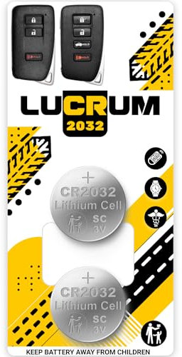 Lucrum - Replacement for Lexus CR2032 key fob battery for car remote key for Lexus ES, GS, is, LX, NX, RC, RX 2015-2020 CR 2032 key fob battery