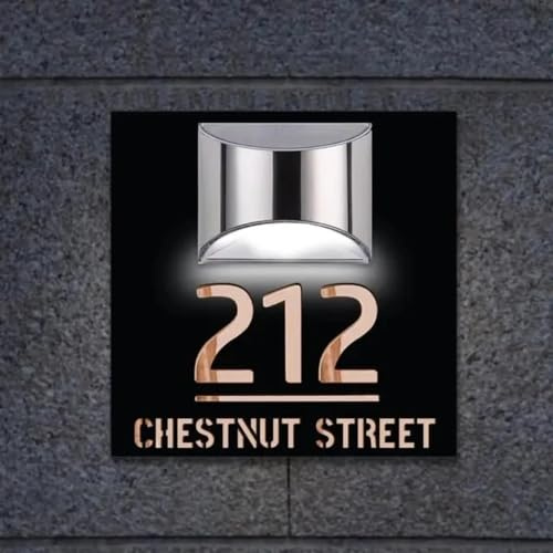 jfs Personalisiertes Solar-3D-Hausnummernschild, beleuchtete Hausnummern für den Außenbereich, Acryl, Rotgold, einfach, 25 x 25 cm