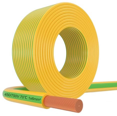 LightingWill 10 metros 1 x 6 mm² cable de tierra, cable eléctrico de 6 mm², cable subterráneo, verde y amarillo, cable de cableado flexible para aplicaciones de tierra e instalaciones eléctricas