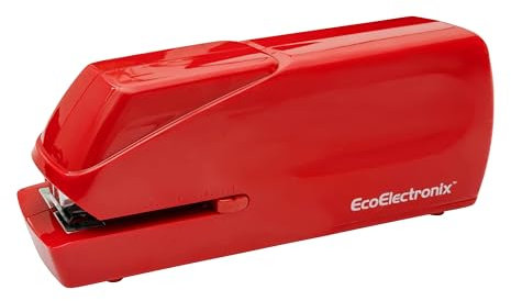 EcoElectronix Portable Automatic Electric Stapler - 30 Sheet Capacity, Quiet Operation, Jam-Free and Easy Reload - AC Adapter/Battery Powered (Red)