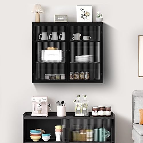 soges Vitrine Murale Armoire Murale de Cuisine avec Portes en Verre, 3 Niveaux de Rangement, pour Cuisine, Salon ou Salle de Bain