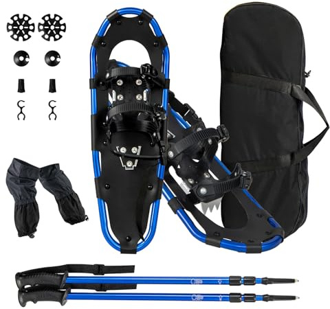 GYMAX Set Ciaspole da Neve, Racchette da Neve in Leghe di Alluminio con Bastoni da Trekking Regolabile e Borsa Impermeabile, Ideali per Donne Uomini e Bambini, Gamma di Peso 30-130 kg