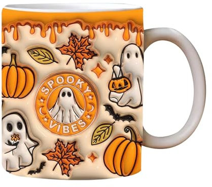 Fruusv Tazza da caffè in ceramica di Halloween, Spooky Ghost Pumpkin Mug, Tazze in ceramica per whisky, bicchieri di Halloween, Tazza di zucca fantasma per succo, Tazza in ceramica per vino