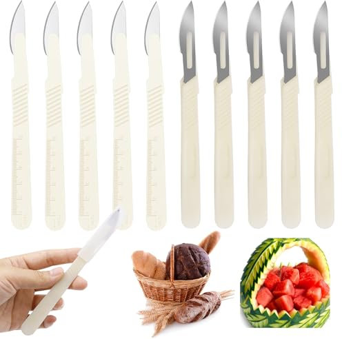 Qaestuan 10 Piezas Cuchillo Pan, con Funda Protectora de Plástico, Acero Inoxidable Cuchillo para Pan, Profesional Cuchillo de Panadero, Herramienta de Corte de Pan, para DIY Pan Masa Hornear Cocina