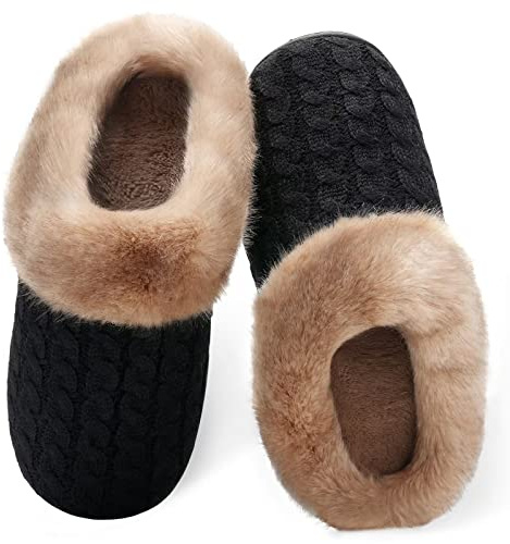 Mabove Ladies House Slippers Memory Foam Slippers for Women Comfortable Warm Cosy Non Slip Indoor Outdoor Home Slippers(Black ZZ,8.5UK)