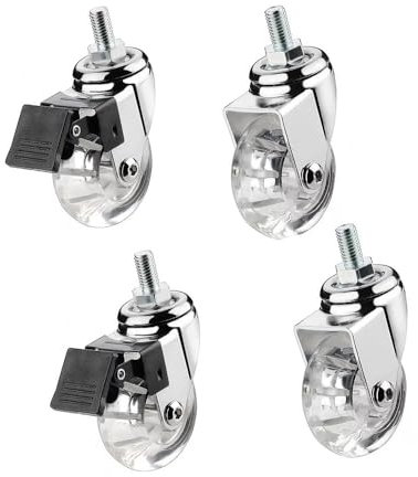 IMUNKT M8/M10 Gewinde Lenkrollen Transparent Möbelrollen 35/50mm, Kleine Polyurethan Räder, Warenkorbrollen Mit Bremse Für Couchtisch, Beistelltisch 4 Stück(2swivel+2with Brake,2in-M8)