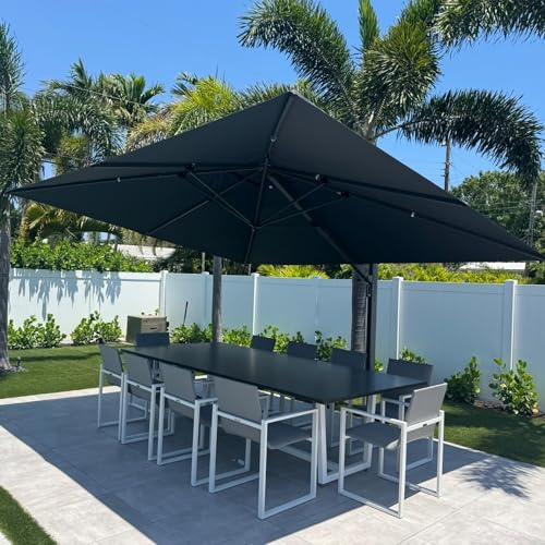 PURPLE LEAF Ampelschirm Rechteckig 300 x 400 cm Sonnenschirm 360°Rotation mit Kurbel, Gartenschirm XXL Drehbar Marktschirm Windfest Wasserdicht, Groß für Garden Deck Schwimmbad, Grau