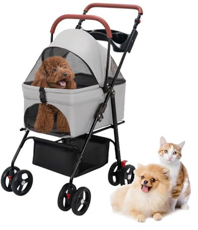 Utaxuper Hundewagen Faltbar mit Regenschutz & Sonnenschutz, Netzfenster, Hundebuggy Katzenbuggy Reflektor für Kleine Mittlere Haustiere Reisen 1 Satz