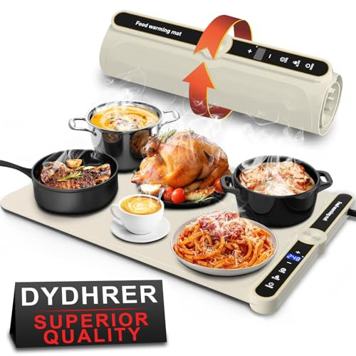 Food Warming Mat - Fast Heating Silicone Electric Warming Tray with 9 Level Temperature(248°F Max),1-6 Hours Timer & Child Lock,Raised Feet Protects Table,Portable Food Warmer (Beige)