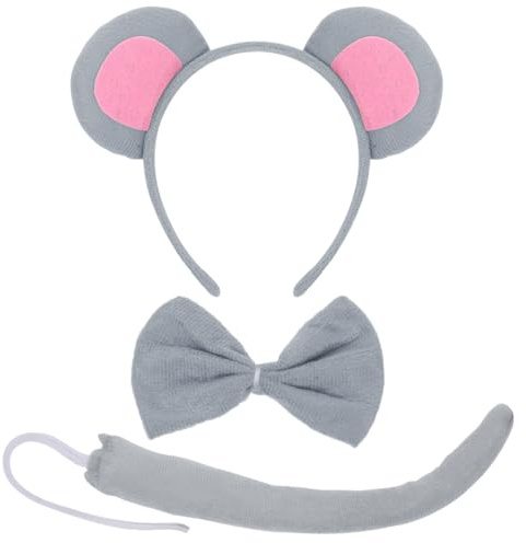 Cadimus Maus Kostüm Kinder,Tierkostüm Set,Maus Kostüm mit Maus Ohren Haarreif Fliege Schwanz,Maus Kostüm Accessorie für Karneval,Cosplay,Dschungelparty,Tier Themen Accessoires für Kinder