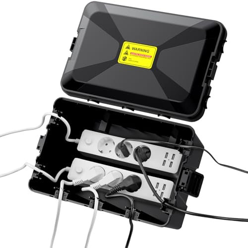 EYPINS Wasserdichte Kabelbox Groß, Außenbereich Elektrobox wasserdicht IP54, wetterfester Elektrokasten zum Schutz für Verlängerungskabel Mehrfachsteckdose Außensteckern | 33,5cm×22,5cm×14,5cm Schwarz