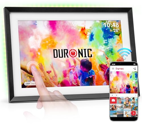 Duronic PF2A BK Cornice Digitale WiFi 10,1 Pollici 32GB Android iOS Nera | Touch screen IPS, USB-C, Stand con ricarica, App Frameo, Condivisione foto da remoto, Regalo per nonni