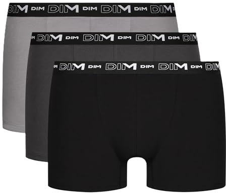 DIM Homme Coton Stretch Respirant Maintien Optimal X3 Boxer, Noir/Gris Granit/Gris, L EU