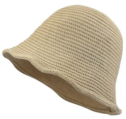 Manfnee Gewebter Strandhut Damen Sommer Knit Geflochtene Sonnenhut Stroh Fisherman Hut für Frauen