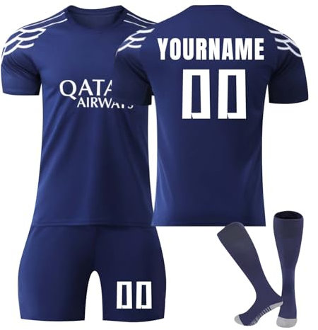Generisch Personalisiertes Fußball Trikots Set 25/26 Hause/Auswärts Fußballtrikot Strips Fussball Trainingsanzug Sportshirt Junge Football Training Tshirts Shorts und Socken Anzug mit DIY Name Nummer