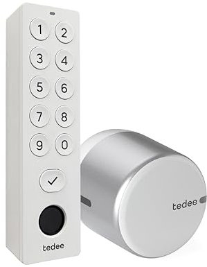 tedee GO 2 Set | smartes Türschloss silber | biometrisches Tastenfeld weiß | Smart-Home-Lösung für iOS, Android | Bluetooth | Motorschloss | PIN + Fingerprint | Keine Installationshardware