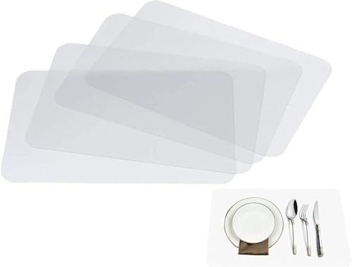 Transparente Tischsets, Durchscheinende Tischsets aus Kunststoff für Esstisch, hält Tisch oder Schreibtischtuch sauberer, Abwaschbar, hitzebeständig, rutschfest (4)