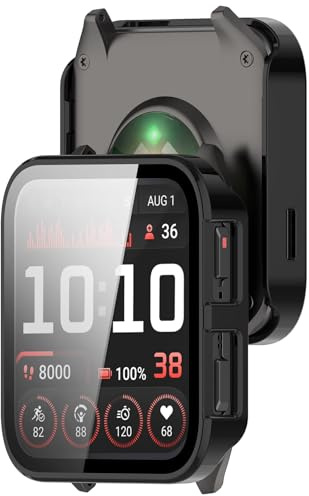 AWADUO Compatible with Garmin Venu X1 Smartwatch Full Coverage PC Protective Case Cover with Tempered Glass Touchable Screen Protector Smartwatch Accessories(Black)