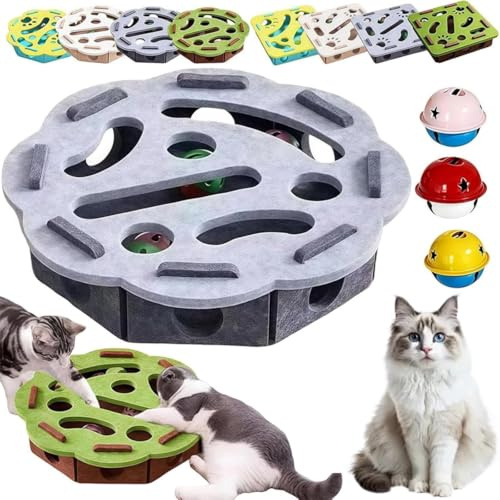 2026 New Scratch Puzzle Enrichment Box, Cat Nail File Enrichment Box, Equipped with 3 Bell Ball, Interactive Cats Puzzle Toy, Stress Free Alternative to Clippers and Grinders (G)
