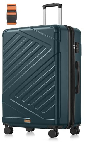 SONGMICS Koffer, Reisekoffer, Hartschalenkoffer mit TSA-Schloss, Koffergurt, ABS-Trolley, 4 Zwillingsrollen, erweiterbar, XL, 75 cm, dunkeltürkis RLP003C101