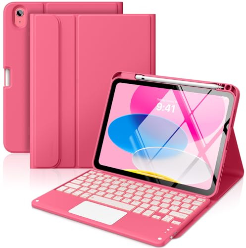 MoKo Funda con Teclado táctil para iPad (A16) 11ª/10ªgeneración,Rosa