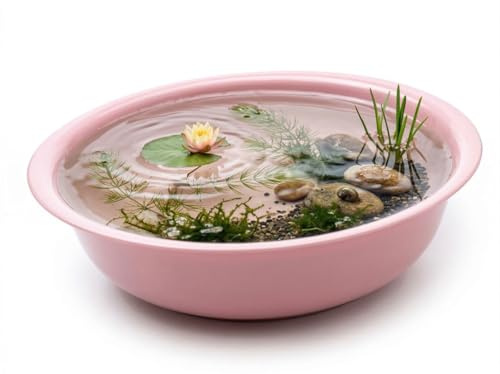 LB H&F Moderner Miniteich & Pflanzschale Fertigteich Metallwanne rosa Wanne Schale Wasser rund 47 cm groß wasserdicht (4)