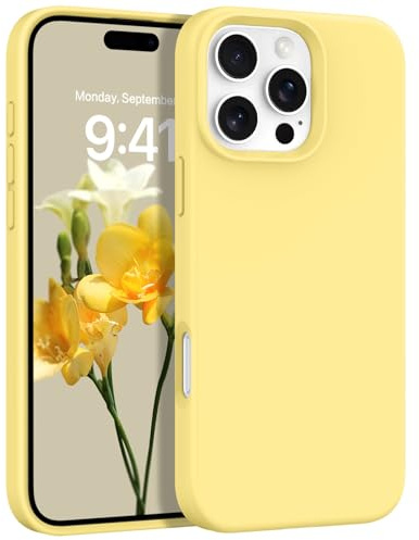 YINLAI Coque Magnétique pour iPhone 16 Pro Max, Compatible avec MagSafe Étui Silicone Souple Fine Doublure Microfibre Anti-Rayure Antichoc Housse Protection Caméra pour iPhone 16 Pro Max 6.9, Jaune