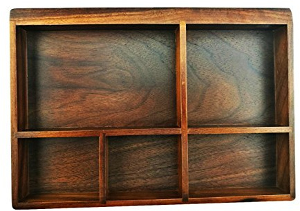Winterworm Vintage Black Walnut Wooden Tray Organizer 5 Compartment Organizer Jewelry Storage Key Holder Divided Box Desk Organizer