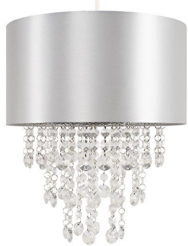 MiniSun | Modern Grey Ceiling Light Shade with Clear Acrylic Jewel Effect Droplets | Pendant Lights, Home Décor & Improvement Essential | 320mm Shade Width