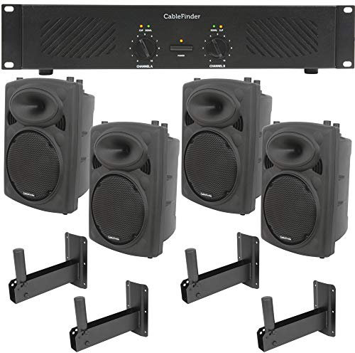 PRO Bar/Nightclub/Social Club Sound System - 2 Channel 1000W Power Amp/Amplifier, 4x Quality Loud Speakers & 4x Adjustable Speaker Wall Mount Brackets – HiFi Audio Party Music Player Kit