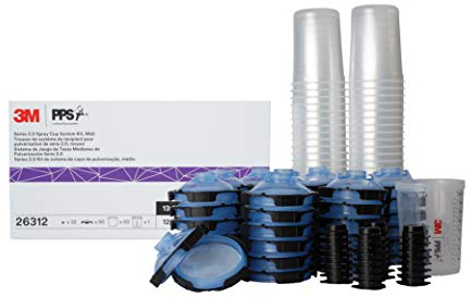 3M PPS 2.0 Spray Gun Cup, Lids and Liners Kit, 26312, Midi, 13.5 Ounces, 125-Micron Filter, Use for Cars, Furniture, House and More, 1 Paint Cup, 50 Disposable Lids and Liners, 32 Sealing Plugs