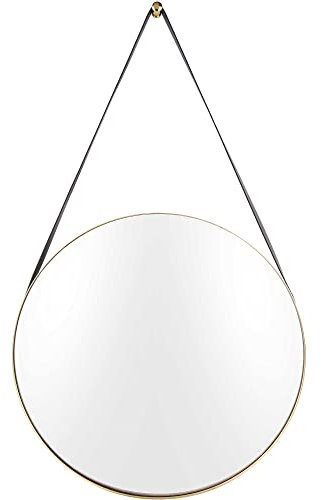 Present Time - Spiegel Balanced - Rund - Gold - Lederband - Ø 47cm