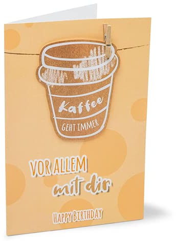 KE - Exklusive Geburtstagskarte mit echten Holzklammern, coole Design, 17,0 x 11,5 cm, inklusive Umschlag - Motiv: Kaffee