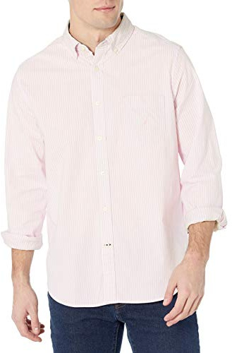 Nautica Chemise boutonnée à Manches Longues et Extensible, Coupe Classique Bas, Rose orchidée, M Homme