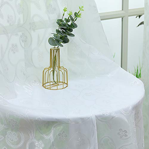 HeichkelL Ausbrenner Blumenmuster Gardinen mit Ösen Transparente Voile Jacquard Fenster Ösenschal für Wohnzimmer 2er Set je BxH 140x225 cm Weiß