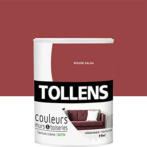 Tollens - Peinture Couleurs - Murs et Boiseries - Toutes pièces - Ultra résistante - Satin - Rouge Salsa - 0,75L = 9m2