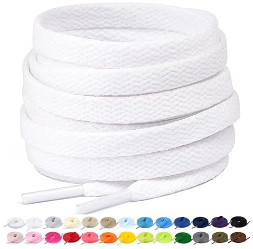2 Paia di Lacci Piatti per Scarpe, Lacci di Ricambio Premium da 8 mm (Larghezza) per Scarpe da Ginnastica, Scarpe Sportive e Casual Bianco 120cm