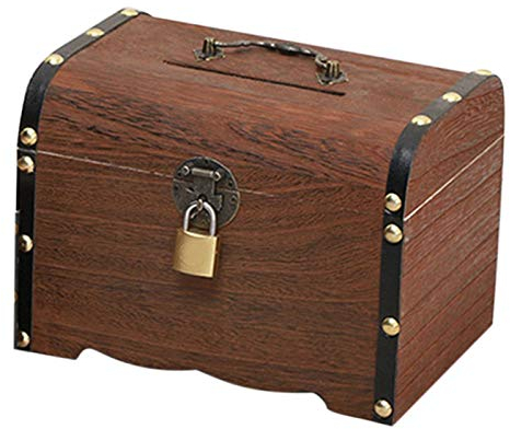 POHOVE Vintage Sparschwein Holz Sparschwein mit Schloss, Holz Schatzkiste Box, Handgemachte Vintage Holz Spardose, Safe Money Box Savings Gift Toy for Children Kids