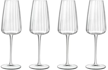 Luigi Bormioli Optica Champagne Flutes 4 x 210ml Crystal Wine Glasses, Dishwasher Safe