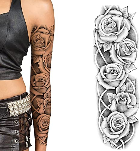 Tatodays voller arm temporäre tattoo biker gothic rose blume 80er jahre rocker chick flora kostüm body art aufkleber für frauen